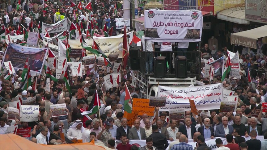 "المقاومة طريق العودة": مسيرة أردنية تحيي ذكرى النكبة في عمان